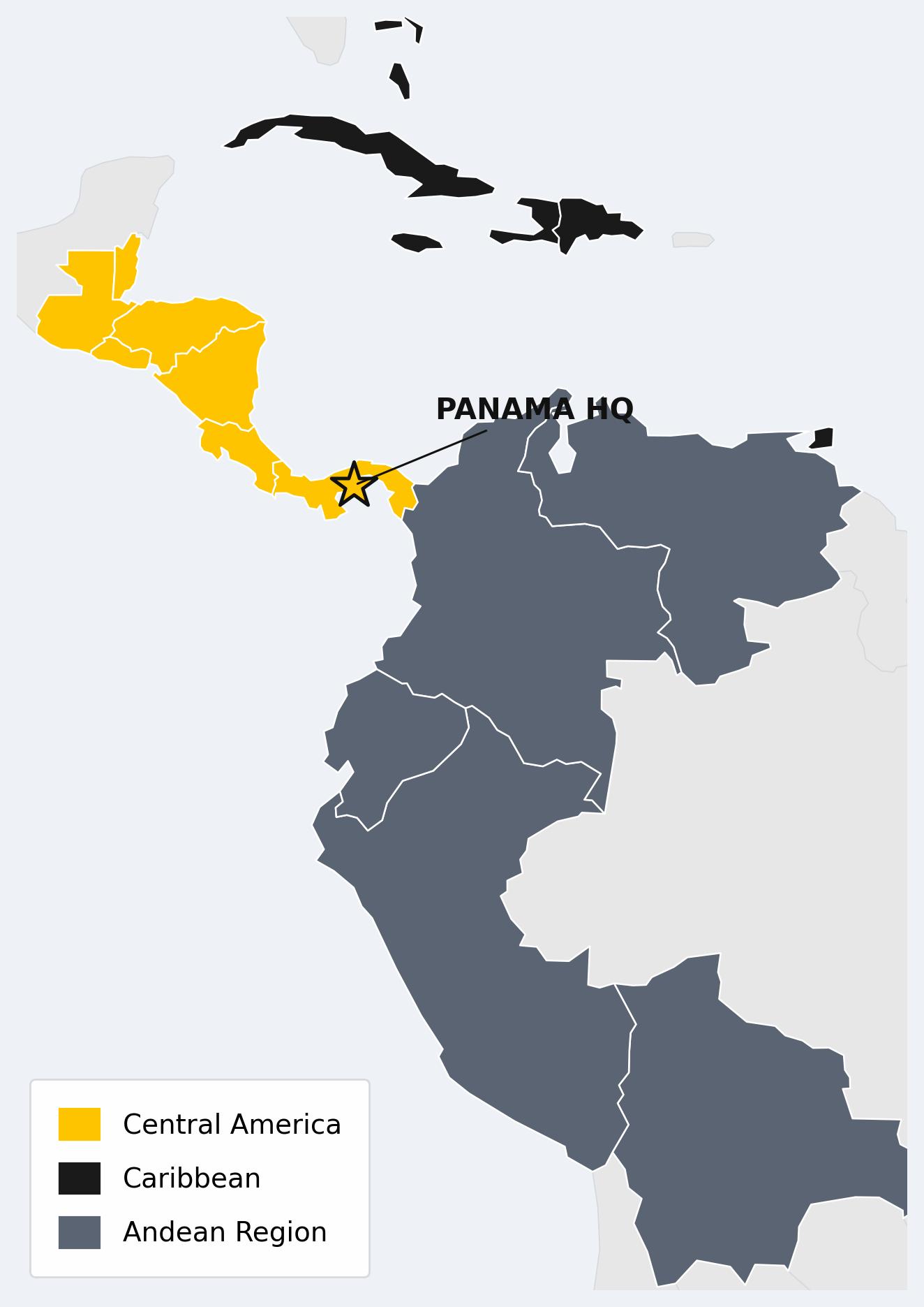 Distribution coverage map: Central America, the Caribbean, and the Andean Region